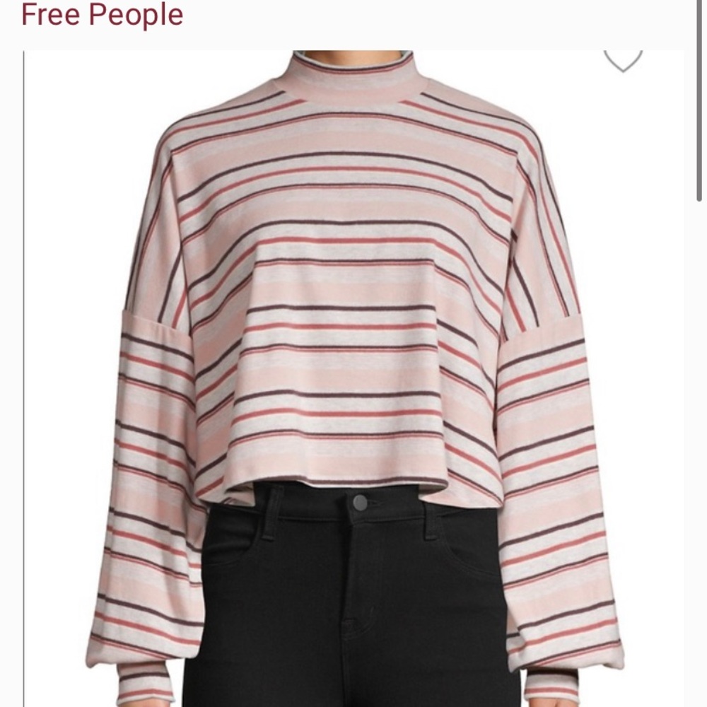 Free People Striped Mockneck Cropped Top NWT